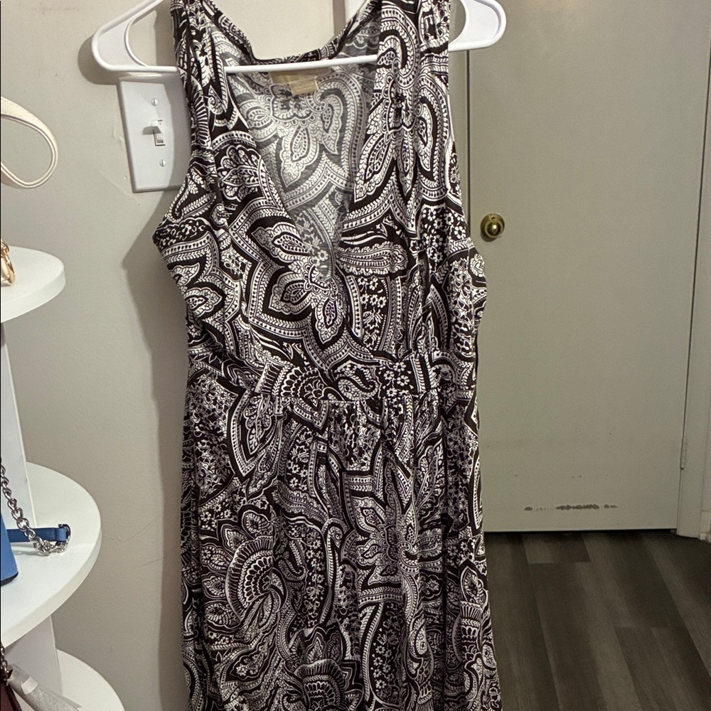 Michael Kors Black and White Paisley Midi Wrap Dress